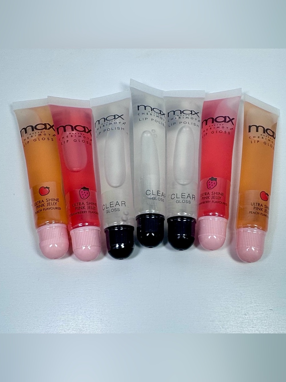 Cherimoya Lip Gloss Bundle - Clear, Strawberry, Peach 7 Total